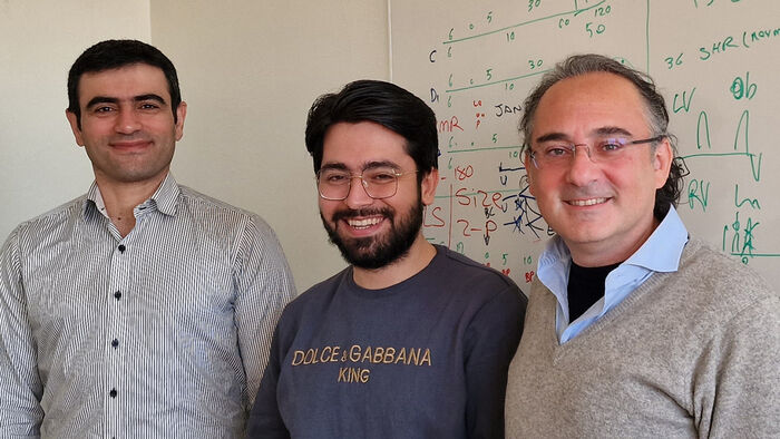 Master's student Alan Samrend, PhD research fellow Reza Parvan and Professor Alessandro Cataliotti,