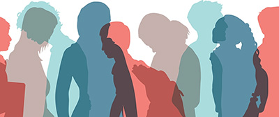 Illustration with sihouettes of people in different colours