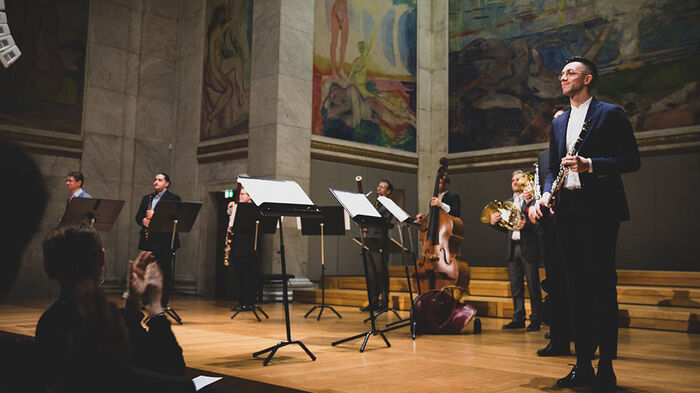 Concert photo of Oslo Chamber Academy performing at the University Aula