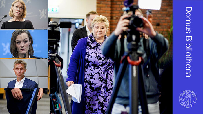 Bildet viser Erna Solberg under pressekonferansen i september om Finnes aksjekj?p, samt bilder av Anniken Huitfeldt, Anette Trettebergstuen og Ola Borten Moe.