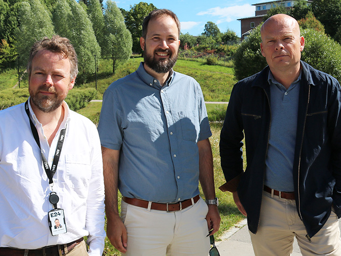 Bilde av tre menn - Torbj?rn R?e Isaksen, Eivind Thomassen og Einar Lie.