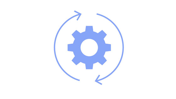 Illustration of a gear. Two arrows are creating a circle around it. 