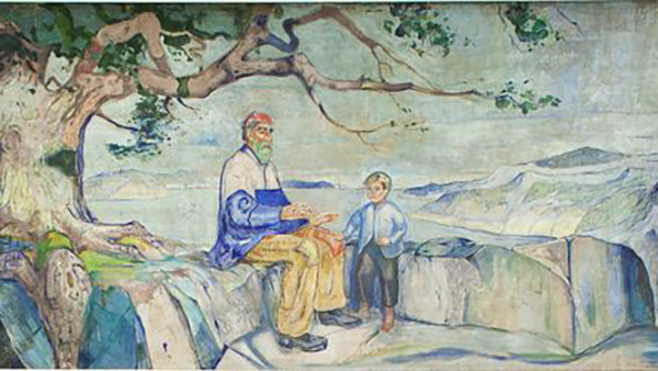 Edvard Munch's painting The History with a old man and a young boy under a tree