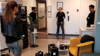 After much preparation and planning, it was finally time to start filming for the course. Lab Engineer Kayla Burnim checks that all the equipment is packed and ready for transport for the first shoot.