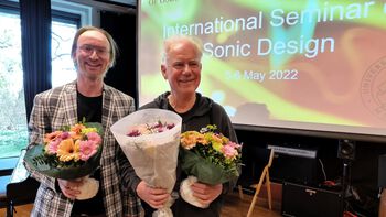 RITMO Director (then Deputy) Alexander Refsum Jensenius thanked Professor Rolf Inge God?y for his life-long achievements for the University of Oslo during the International Seminar on Sonic Design.