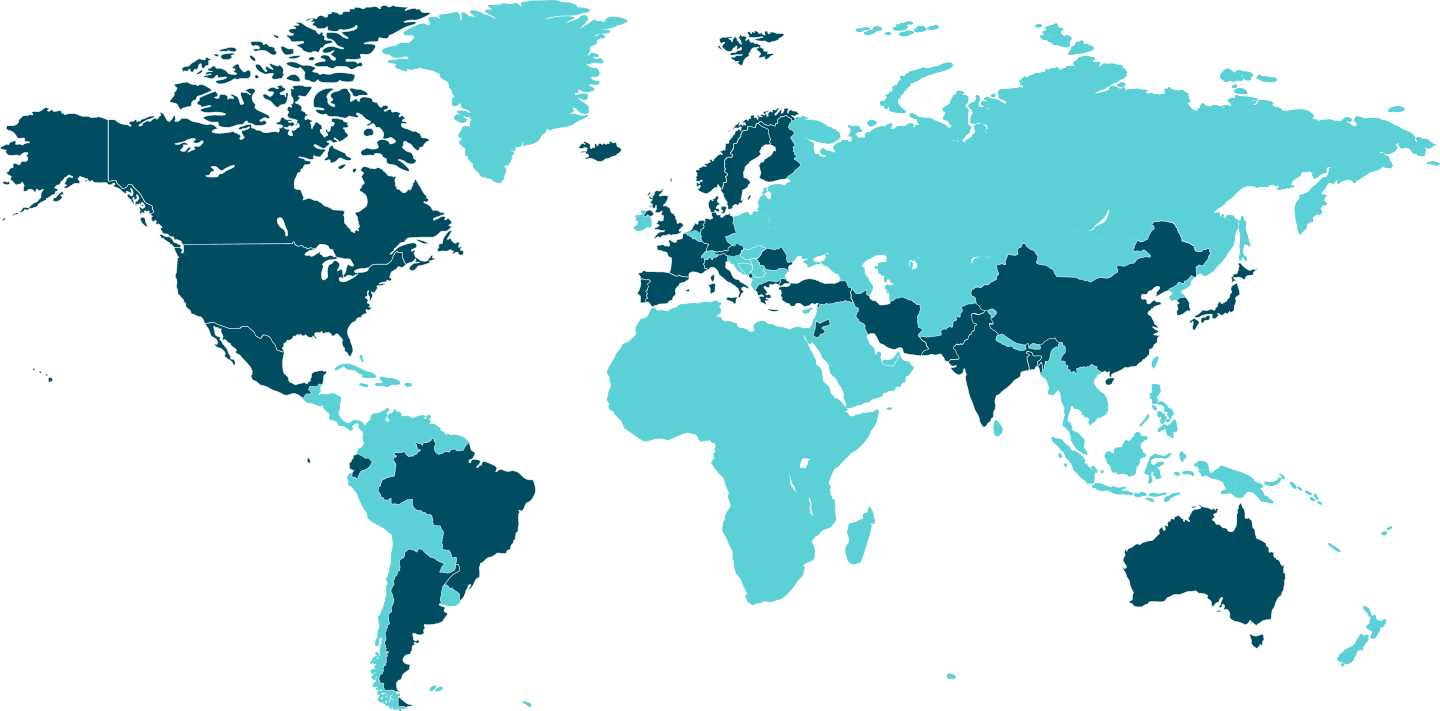 World map showing the countries RITMO's staff and guests come from.