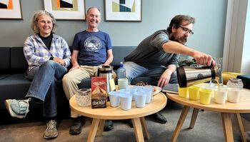 Postdoctoral research fellow Guilherme Schmidt C?mara has initiated RITMO&#39;s coffee club, with monthly testing of various types of unusual beans and coffee brewing methods. Visiting researcher David L?berg Code brought a bag of creme brulee-flavoured beans from Kalamazoo.