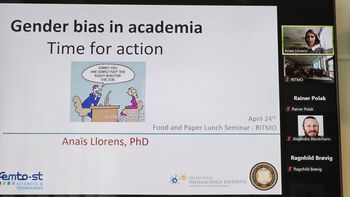 Diversity is a continued discussion topic at RITMO. Former RITMO postdoctoral fellow Anais Lorens came back in a virtual session about gender bias, presenting findings from her article Gender bias in academia: A lifetime problem that needs solutions.