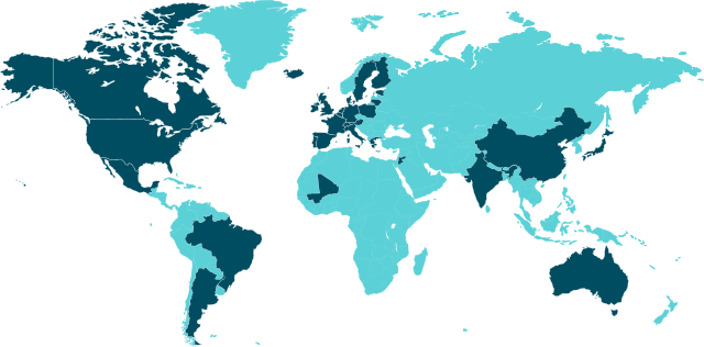 World map showing the countries where RITMO researchers have partners and collaborations.